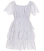 Color:White - Image 2 - Big Girls 7-16 Short Sleeve Eyelet Tiered Maxi Dress