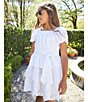 Color:White - Image 4 - Big Girls 7-16 Short Sleeve Eyelet Tiered Maxi Dress