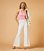 Color:Ivory - Image 5 - High Rise Wide Leg Gold Button Coordinating Sailor Jeans