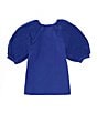 Color:French Blue - Image 2 - Little Girls 2T-6X Puff Sleeve Pullover Blouse