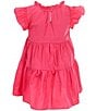 Color:Hot Berry - Image 2 - Little Girls 2T-6X Ruffle Short Sleeve A-Line Tiered Dress