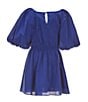 Color:French Blue - Image 2 - Little Girls 2T-6X Short Balloon Sleeve Dress