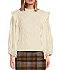 Color:Ivory - Image 1 - Long Puff Sleeve Round Neck Mixed Media Sweater