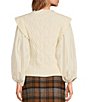 Color:Ivory - Image 2 - Long Puff Sleeve Round Neck Mixed Media Sweater