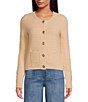 Color:Taupe - Image 4 - Long Sleeve Crew Neck Gold Button Front Wool Blend Cardigan