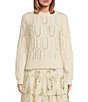 Color:Cream - Image 1 - Long Sleeve Ribbed Cuff Pearl Embellished Honeycomb Knit Sweater