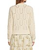 Color:Cream - Image 2 - Long Sleeve Ribbed Cuff Pearl Embellished Honeycomb Knit Sweater