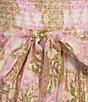 Color:Soft Pink - Image 3 - Lurex Metallic Floral Printed Long Sleeve Square Neck Smocked Midi Dress