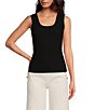 Color:Black - Image 1 - Ribbed Knit Scoop Neck Sleeveless Tank