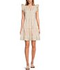 Color:Soft Pink - Image 1 - Split V-Neck Ruffle Cap Sleeve Tiered Embroidered Mini Dress