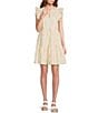 Color:Daffodil - Image 1 - Split V-Neck Ruffle Cap Sleeve Tiered Embroidered Mini Dress