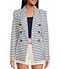 Color:Blue/White - Image 1 - Striped Long Sleeve Notch Lapel Double Breasted Blazer