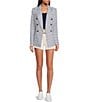 Color:Blue/White - Image 3 - Striped Long Sleeve Notch Lapel Double Breasted Blazer