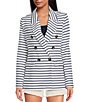 Color:Blue/White - Image 4 - Striped Long Sleeve Notch Lapel Double Breasted Blazer