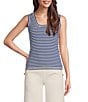 Color:Blue/White - Image 1 - Striped Ribbed Knit Scoop Neck Sleeveless Tank