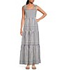Color:Blue/White - Image 1 - Striped Sleeveless Tie Shoulder Smocked Back Tiered Maxi Dress