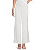 Color:White Crepe - Image 1 - Carter Stretch Crepe Wide Leg Flat Front Thick High Waistband Trouser Pants