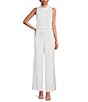 Color:White Crepe - Image 3 - Carter Stretch Crepe Wide Leg Flat Front Thick High Waistband Trouser Pants