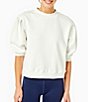 Color:White - Image 1 - Short Puff Sleeve Cedar Pullover Sweatshirt Top