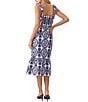Color:White/Navy - Image 2 - Embroidered Square Neck Sleeveless Midi Dress