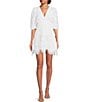 Color:White - Image 1 - Lace V Neckline 3/4 Sleeve Cut Out Tiered Mini Dress
