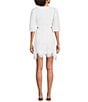 Color:White - Image 2 - Lace V Neckline 3/4 Sleeve Cut Out Tiered Mini Dress