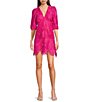 Color:Hot Pink - Image 1 - Lace V Neckline 3/4 Sleeve Cut Out Tiered Mini Dress