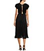 Color:Black - Image 2 - Pleated V-Neck Short Sleeve Midi Dress