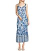 Color:Blue White - Image 1 - Adrianna by Adrianna Papell Printed Sweetheart Neck Sleeveless Midi Dress