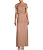 Color:Rose Gold - Image 1 - Round Neck Short Sleeve Beaded Blouson Gown