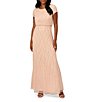 Color:Champagne Sand - Image 1 - Beaded Crew Neck Short Sleeve Blouson Gown