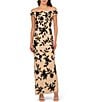 Color:Black Nude - Image 1 - Beaded Floral Mesh Off-the-Shoulder Cap Sleeve Sheath Gown