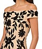 Color:Black Nude - Image 3 - Beaded Floral Mesh Off-the-Shoulder Cap Sleeve Sheath Gown