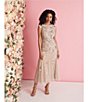 Color:Silver Nude - Image 4 - Beaded Mesh Boat Neck Cap Sleeve Dress