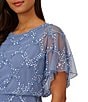 Color:French Blue - Image 3 - Beaded Mesh Round Neck Short Flutter Sleeve Blouson Gown