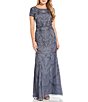 Color:Dusty Blue - Image 1 - Beaded Round Neckline Short Sleeve Gown