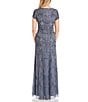 Color:Dusty Blue - Image 2 - Beaded Round Neckline Short Sleeve Gown