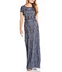 Color:Dusty Blue - Image 3 - Beaded Round Neckline Short Sleeve Gown