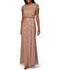 Color:Stone - Image 1 - Beaded Short Sleeve Round Neck Blouson Gown