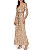 Color:Biscotti - Image 1 - Beaded V-Neck Long Sleeve Gown