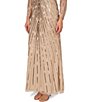 Color:Biscotti - Image 4 - Beaded V-Neck Long Sleeve Gown