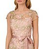 Color:Blush/Nude - Image 3 - Cascading Floral Embroidery Illusion Boat Neck Short Sleeve Gown