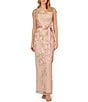 Color:Blush/Nude - Image 5 - Cascading Floral Embroidery Illusion Boat Neck Short Sleeve Gown