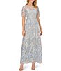 Color:Light Blue Multi - Image 1 - Embroidered Mesh Boat Neck Illusion Short Sleeve A-Line Gown