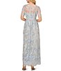 Color:Light Blue Multi - Image 2 - Embroidered Mesh Boat Neck Illusion Short Sleeve A-Line Gown