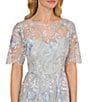 Color:Light Blue Multi - Image 3 - Embroidered Mesh Boat Neck Illusion Short Sleeve A-Line Gown