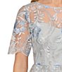 Color:Light Blue Multi - Image 4 - Embroidered Mesh Boat Neck Illusion Short Sleeve A-Line Gown
