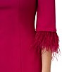 Color:Rich Magenta - Image 3 - Feather Trim Stretch 3/4 Sleeve Sheath Dress