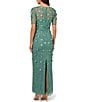 Color:Greenslate - Image 2 - Floral Beaded Mesh Round Neck Short Sleeve Gown