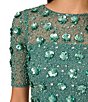 Color:Greenslate - Image 3 - Floral Beaded Mesh Round Neck Short Sleeve Gown